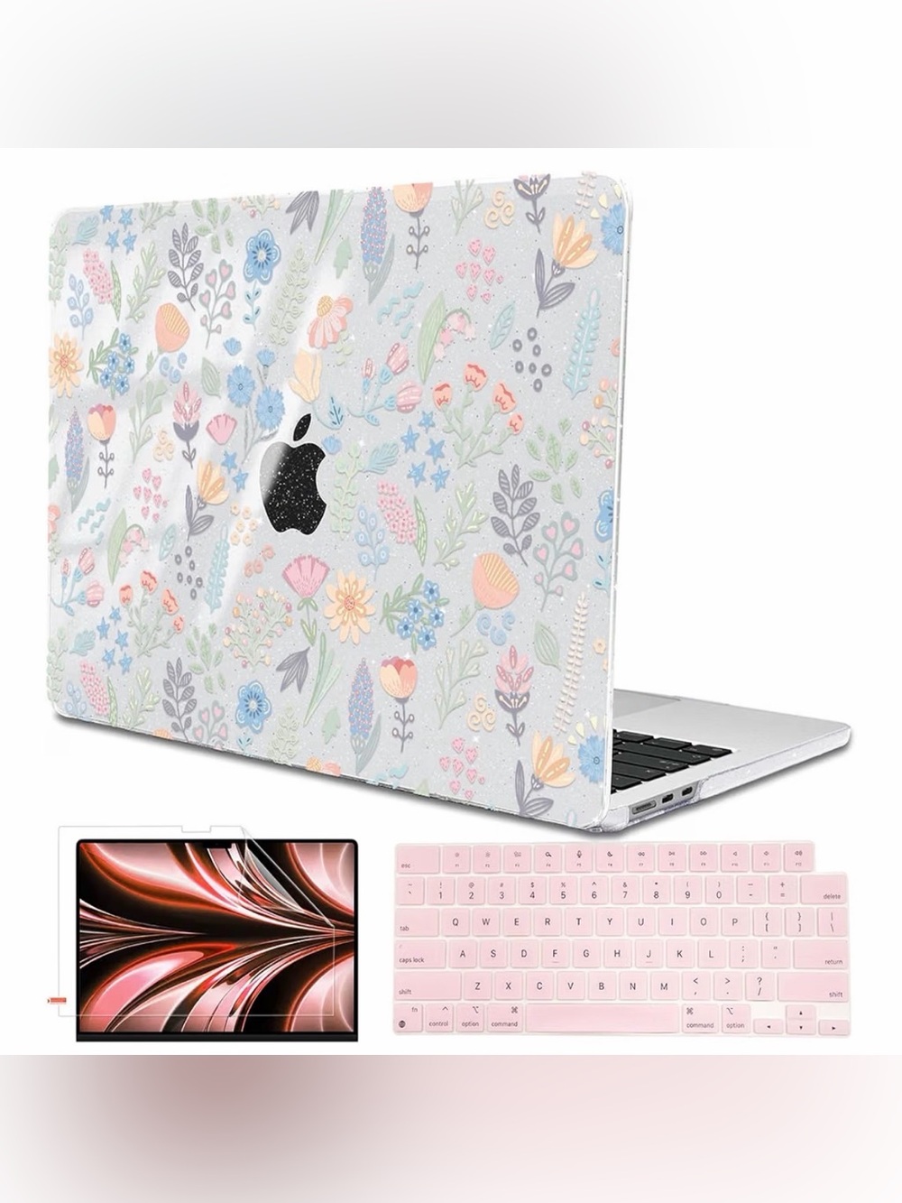 Apple MacBook Pastel Floral Hard Case with Pink Keyboard Cover MacBook Air 13